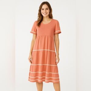 PrettyGarden Smocked Bodice Tiered Midi Dress Pink XXL NWT ARG